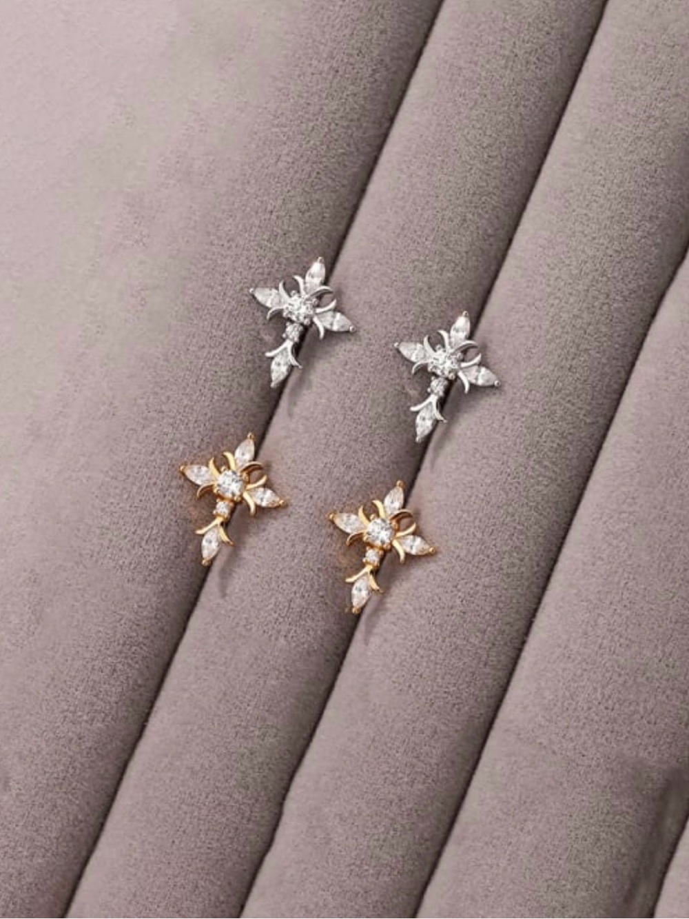 Cross Crystal Stud Earrings - Gold over Sterling Silver